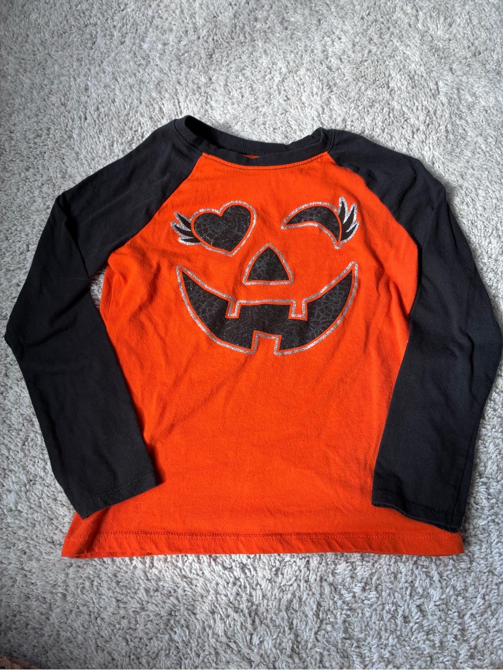 🎆🎇3for$9 Kids Halloween Pumpkin Raglan Shirt - Orange & Black